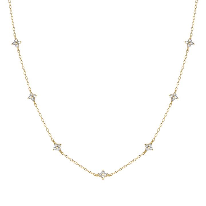 Gold Chain Necklace Clíodhna with Zirconia Flowers