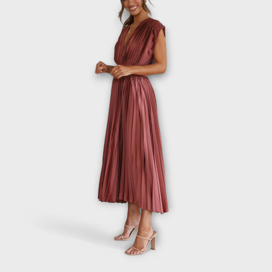 Maria - Altrosa stilvolles Faltenkleid