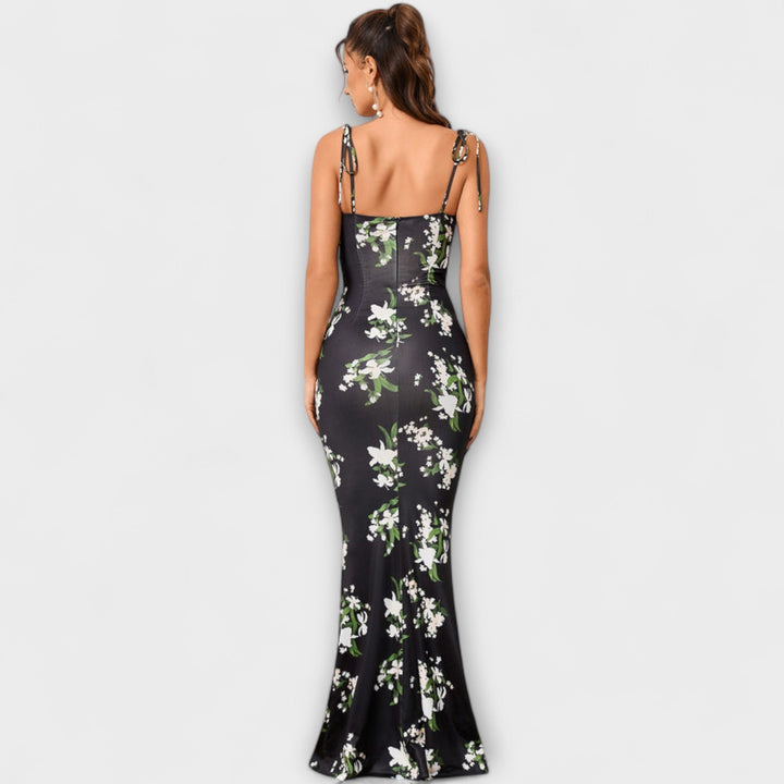 Thalia - Dunkelgrünes Maxikleid mit Blütenmuster