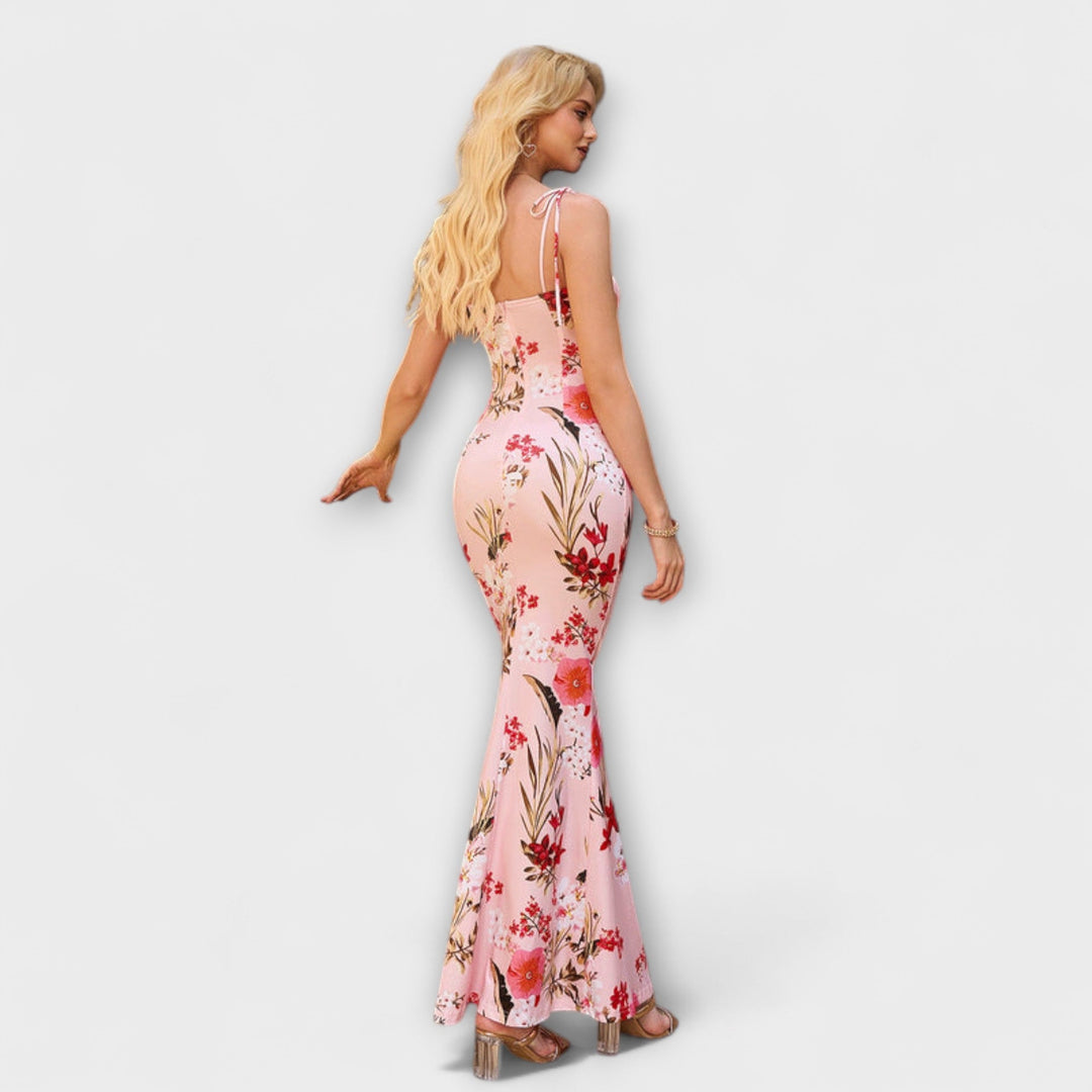 Thalia - Dunkelgrünes Maxikleid mit Blütenmuster