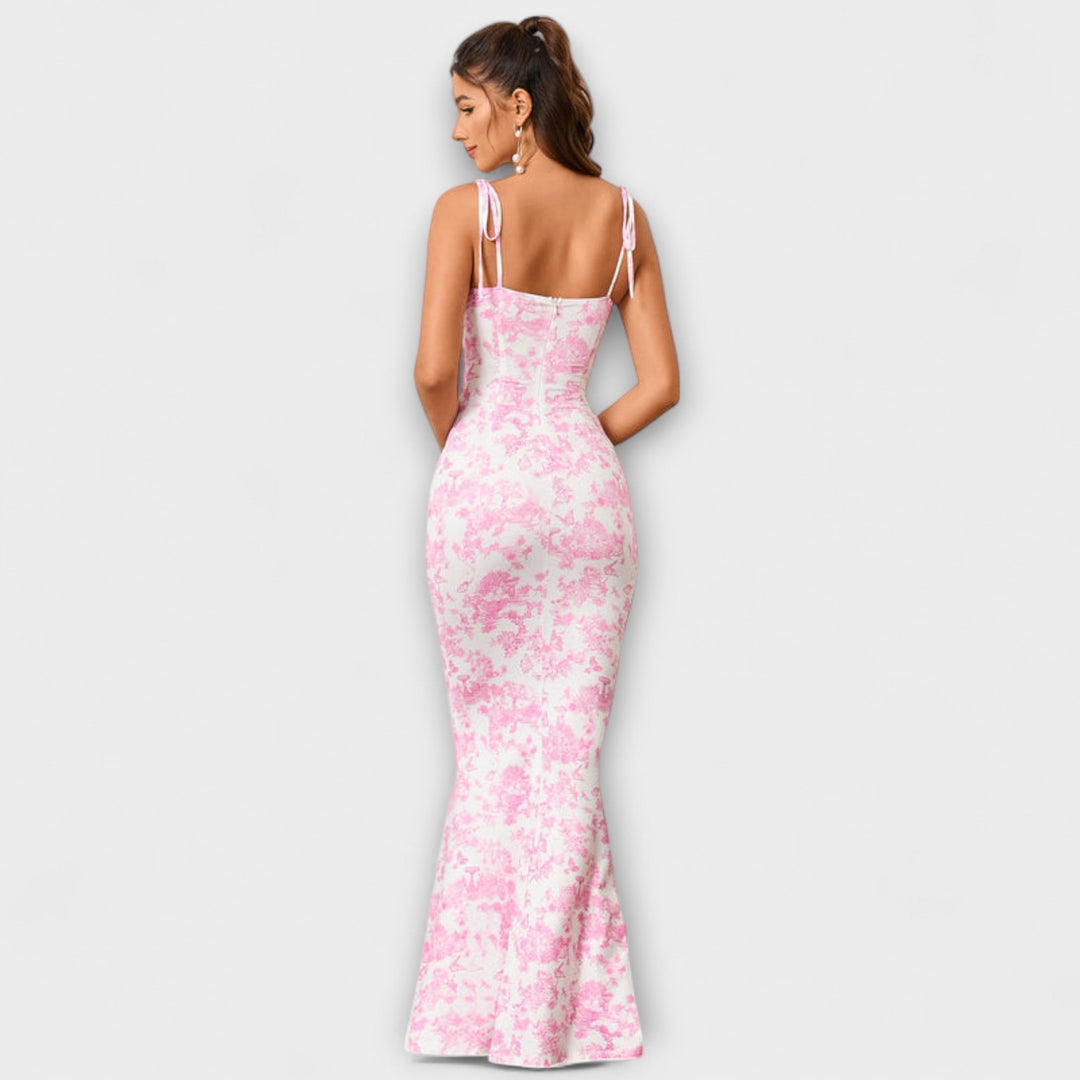 Thalia - Dunkelgrünes Maxikleid mit Blütenmuster