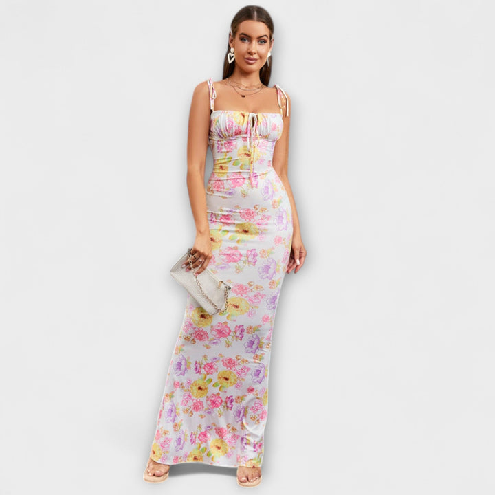 Thalia - Dunkelgrünes Maxikleid mit Blütenmuster