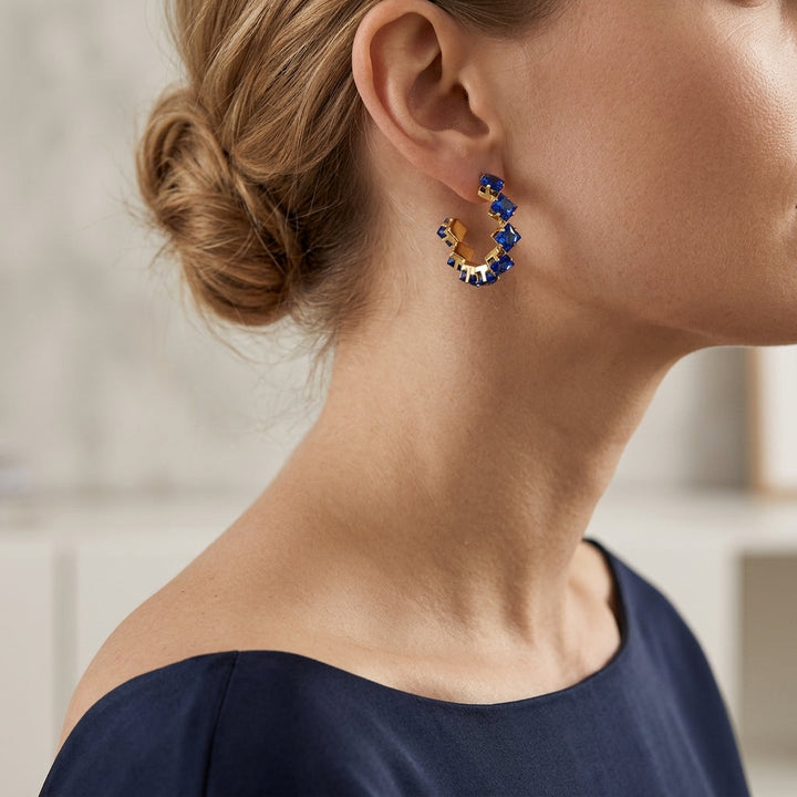 Gold Hoop Earrings Aoife with Sapphire