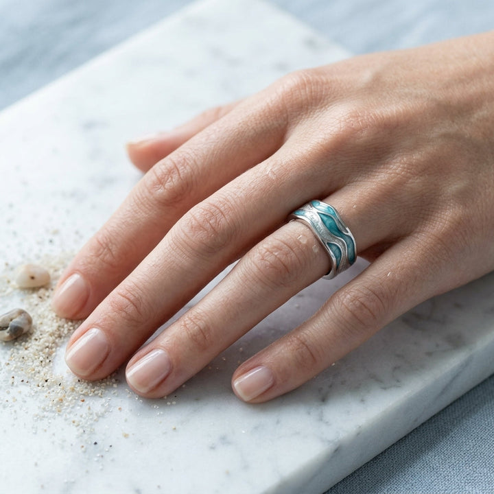 Silver Ring Sorcha with Turquoise Waves