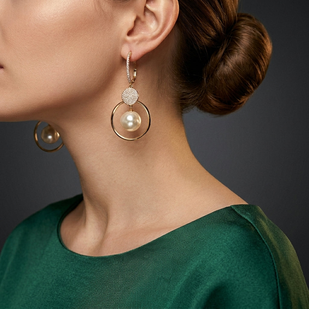 Gold Drop Earrings Gobnait with Pearl