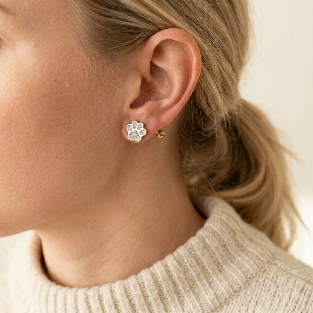 Silver Stud Earrings Eithne with Paw Print Motif