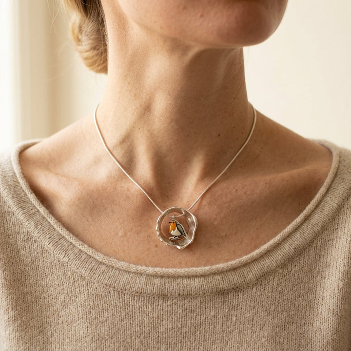 Silver Necklace Nuala with Robin Motif