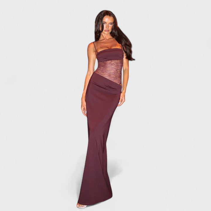 Hanne - Cremefarbenes Maxikleid mit Farbblock