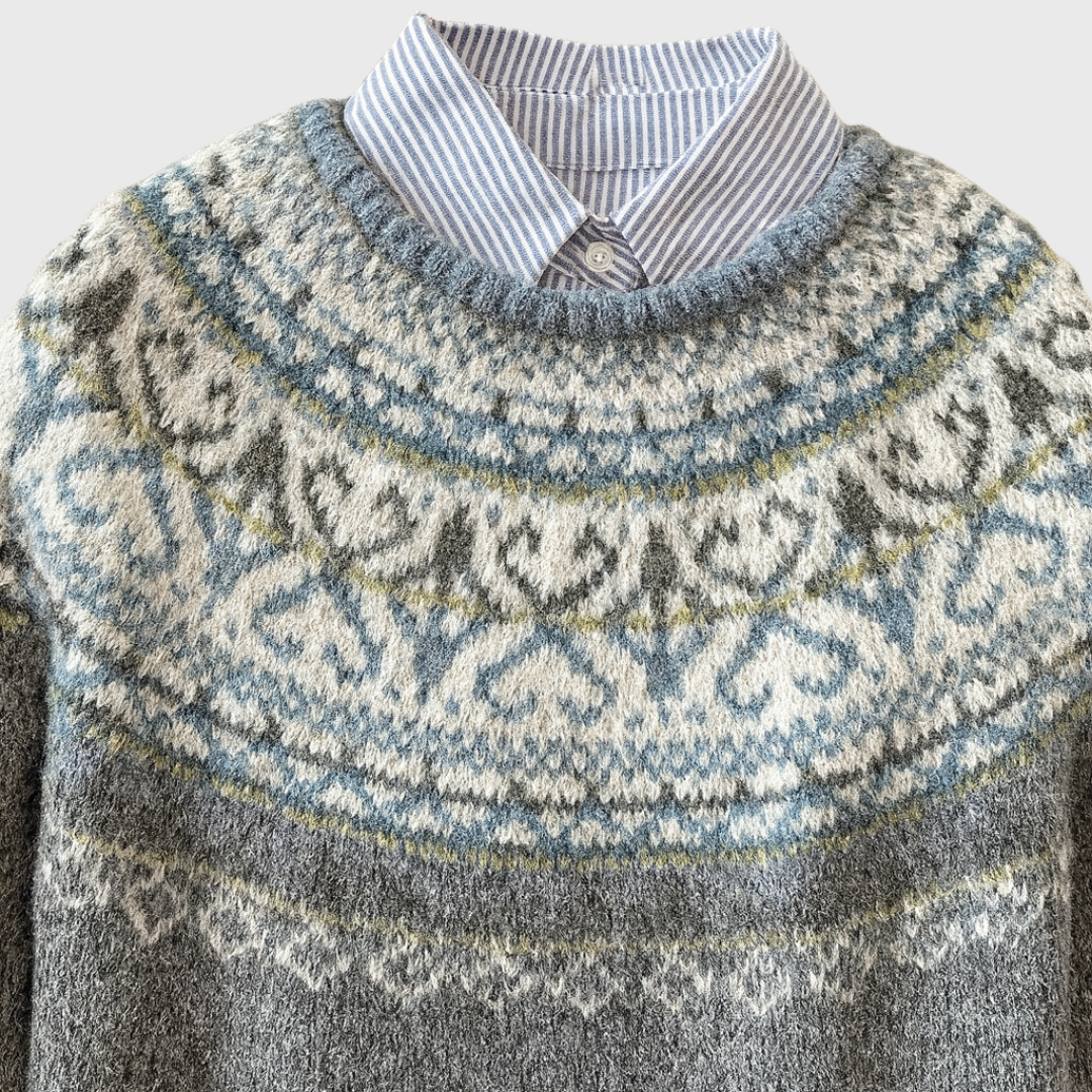 Lux | Hellgrauer Vintage-Pullover mit Norweger-Muster