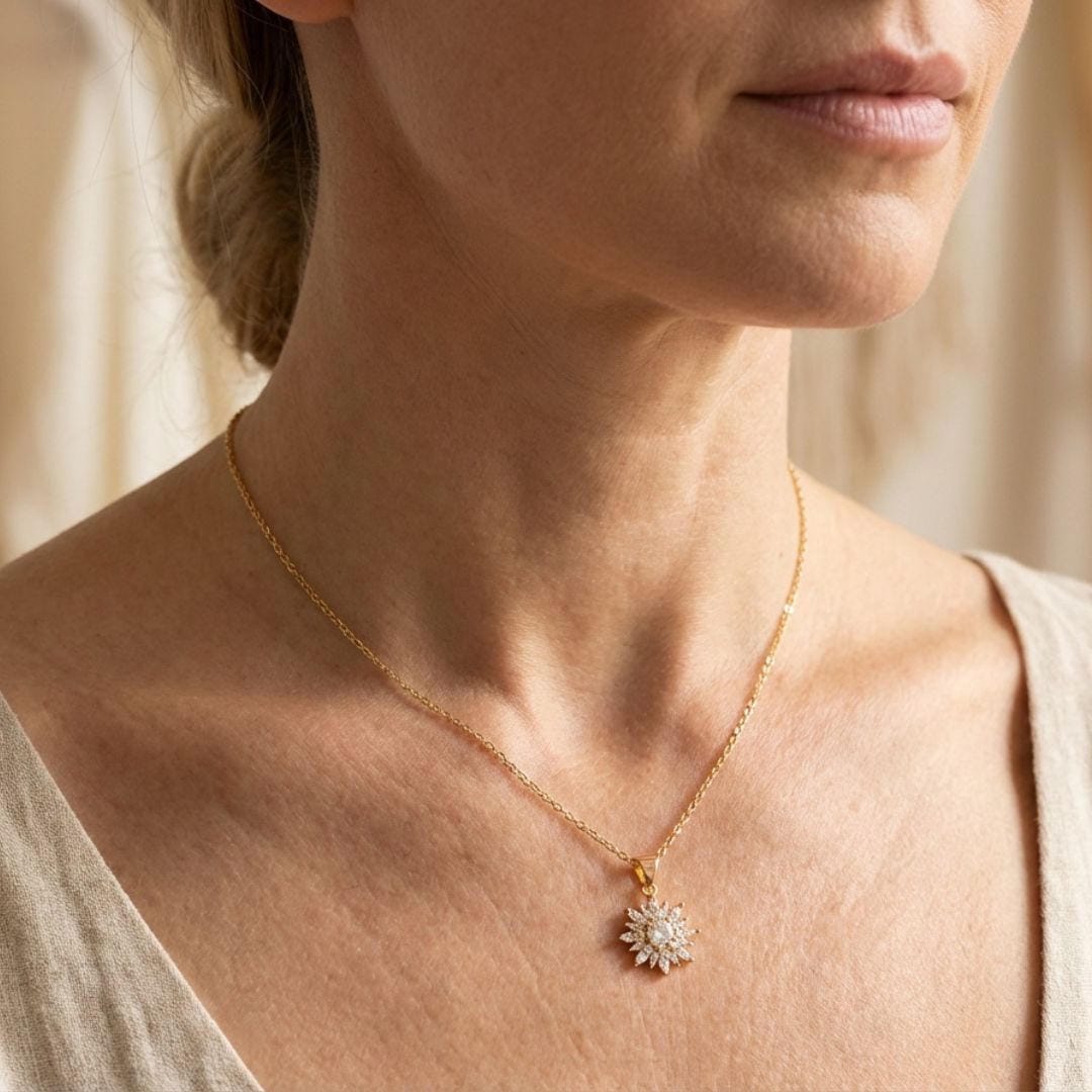 Gold Necklace Ciara with Sunflower and Zirconia