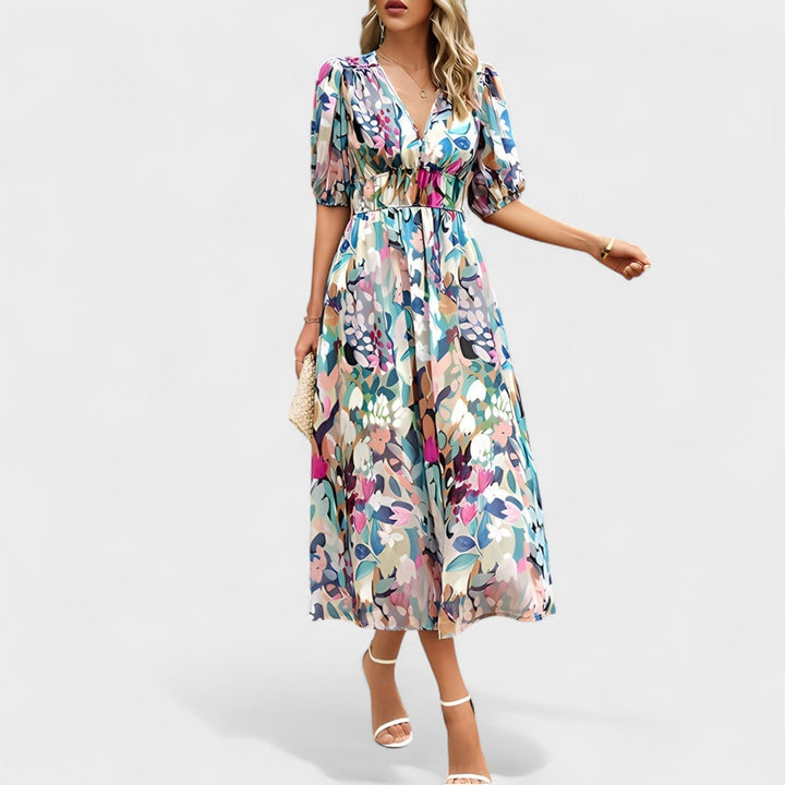 Clara - Blaues Blumen-Midikleid