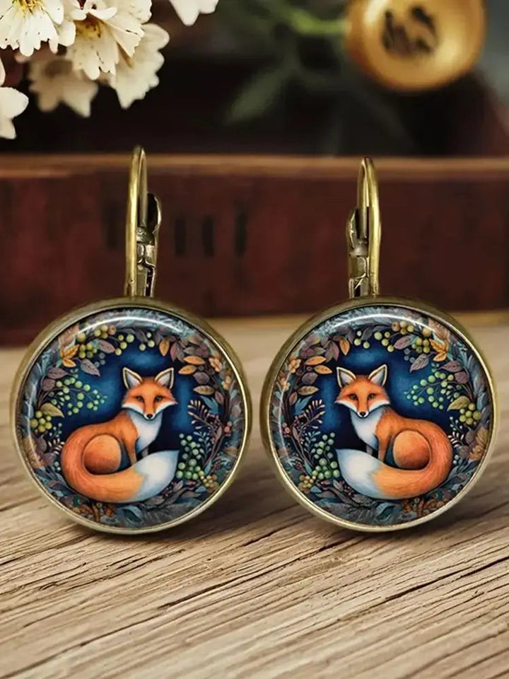 Antique Gold Drop Earrings Ailbhe with Fox Motif