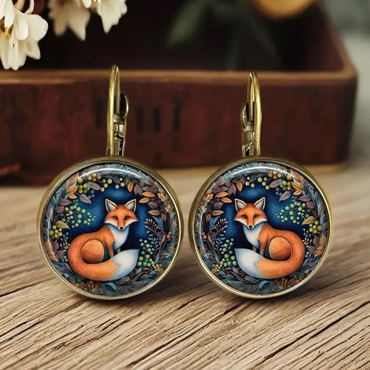 Antique Gold Drop Earrings Ailbhe with Fox Motif