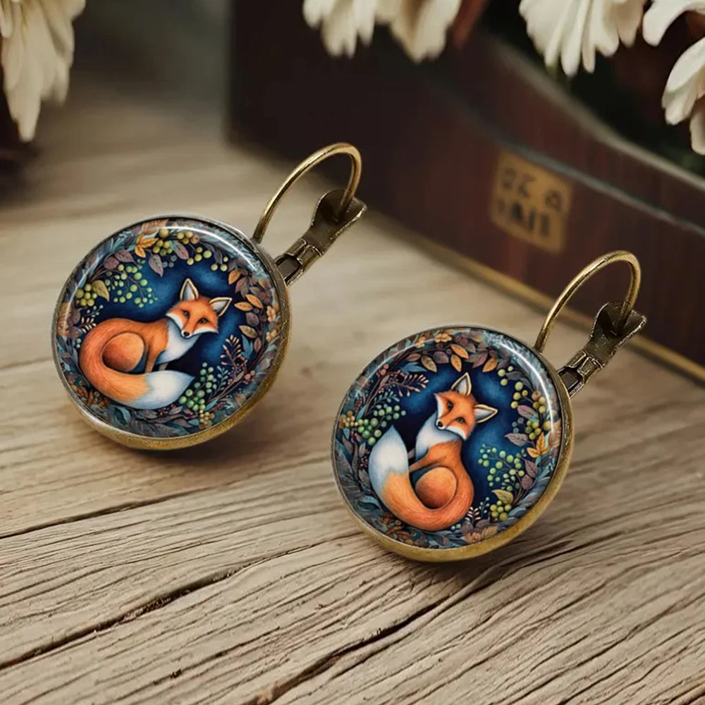 Antique Gold Drop Earrings Ailbhe with Fox Motif