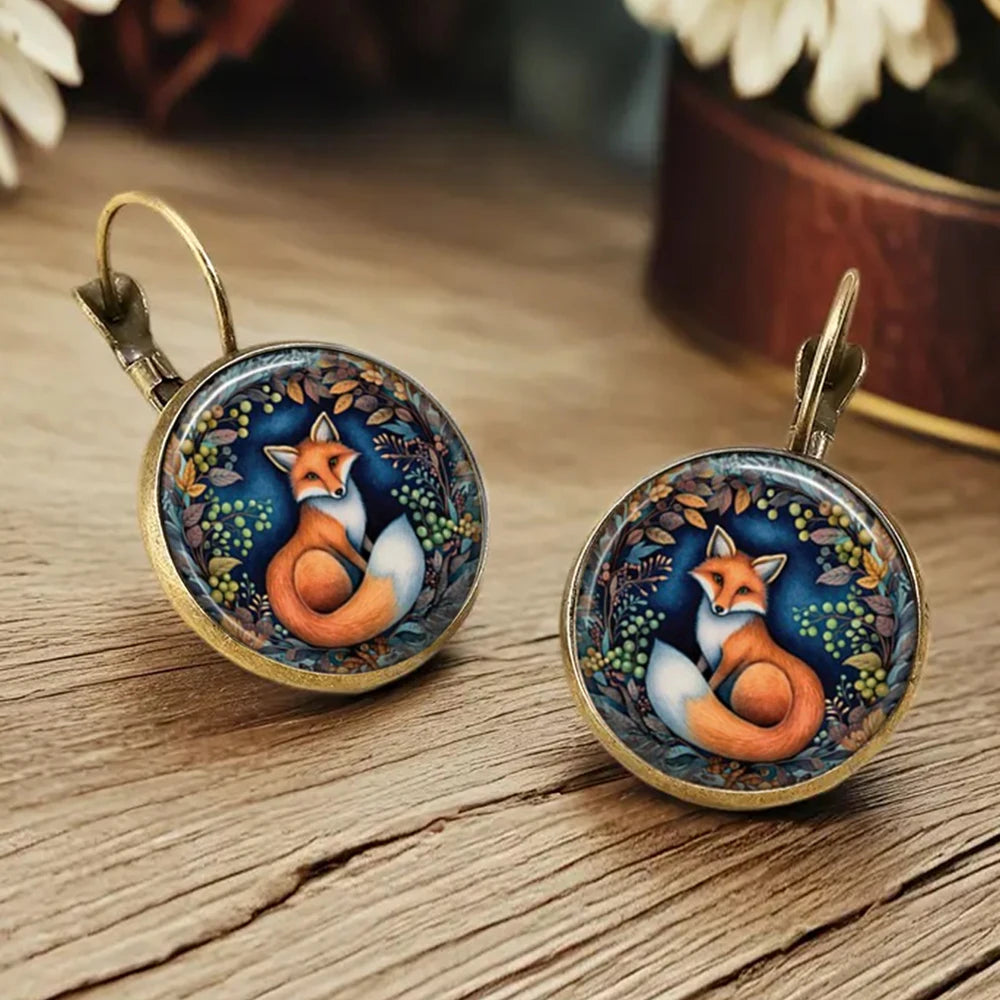 Antique Gold Drop Earrings Ailbhe with Fox Motif