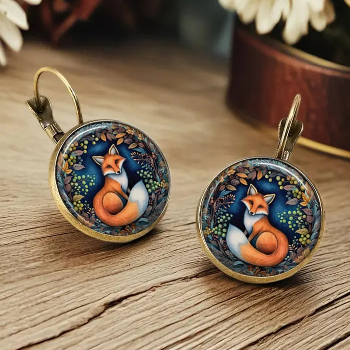 Antique Gold Drop Earrings Ailbhe with Fox Motif
