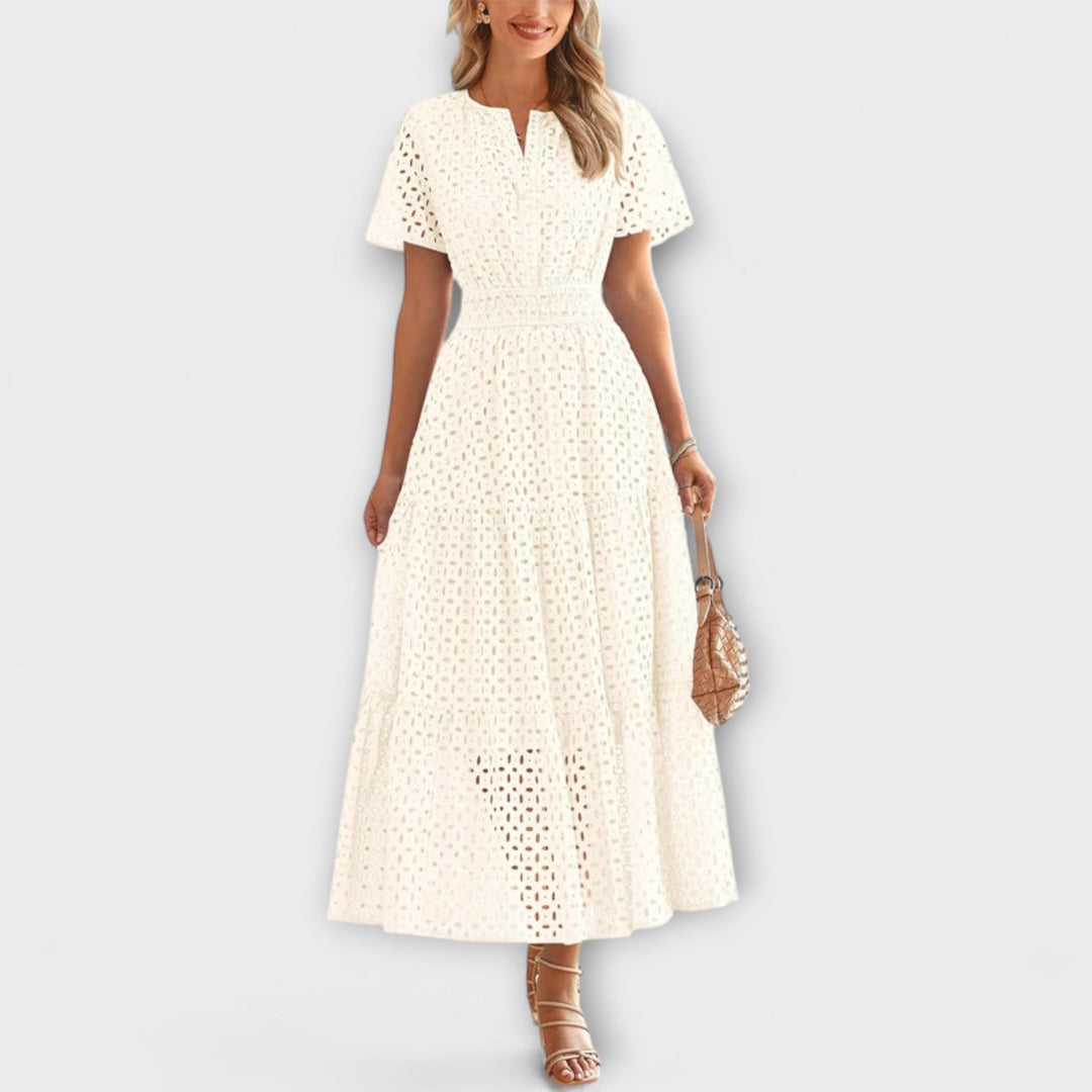 Linette - Olivgrünes Spitzen-Sommerkleid
