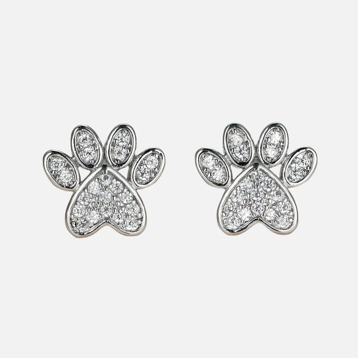 Silver Stud Earrings with Paw Print and Zirconia
