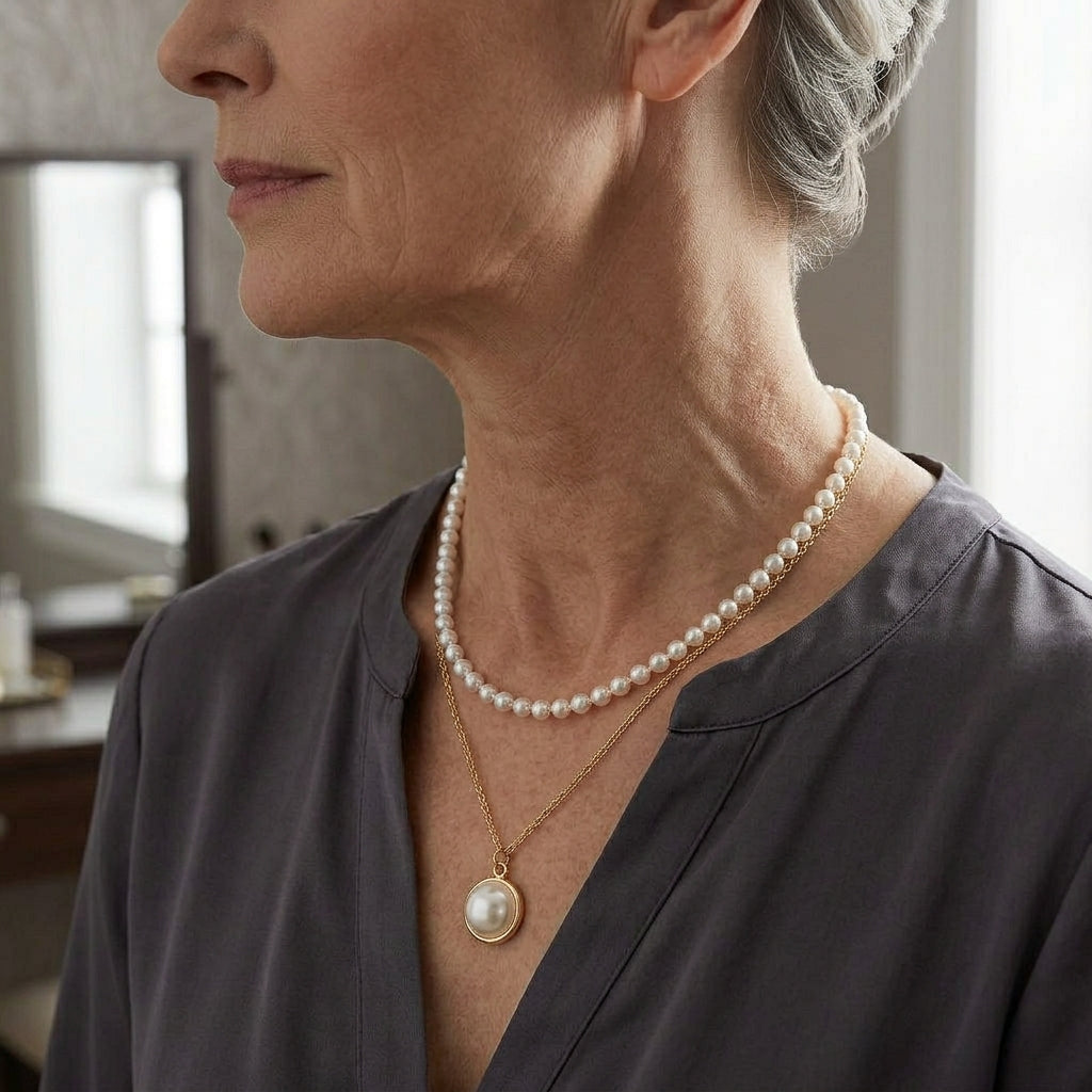 Gold Pearl Necklace Clifden with Lariat Drop