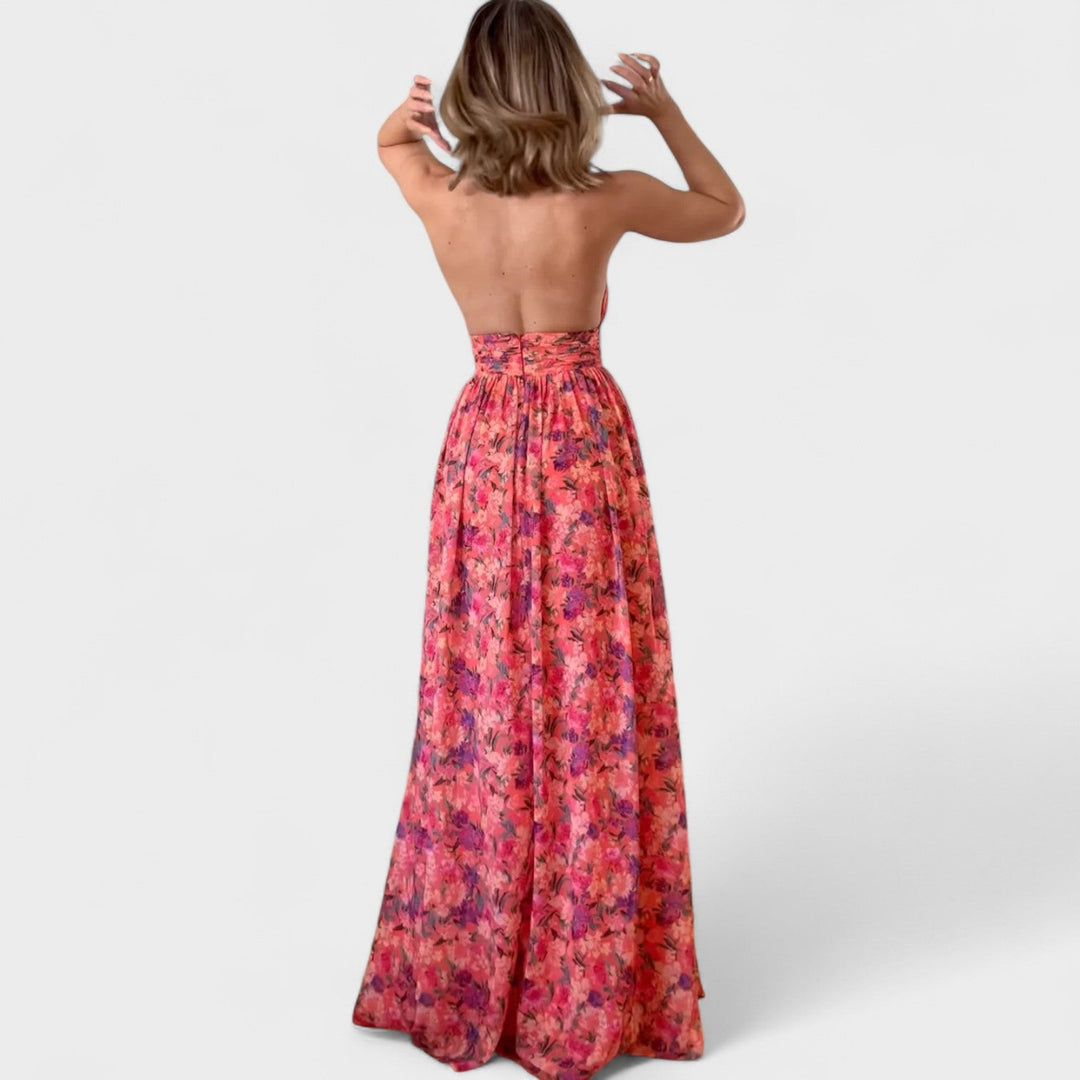 Florária - Langes rotes Kleid mit Cut-Outs