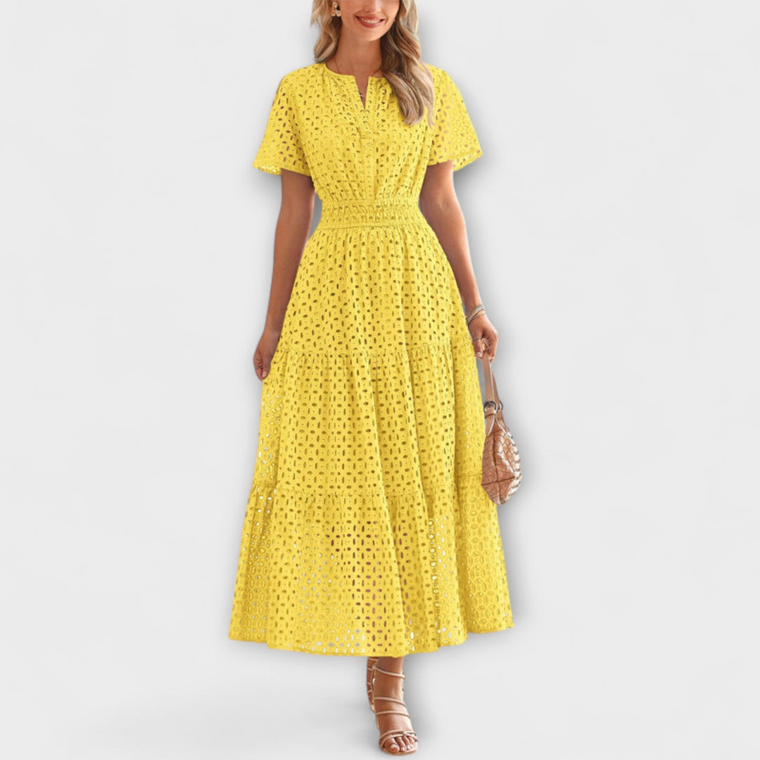 Linette - Olivgrünes Spitzen-Sommerkleid