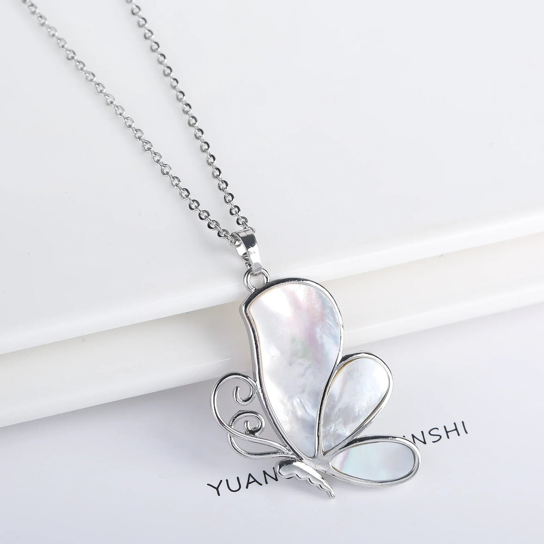 Natural Shell Butterfly Pendant Necklace