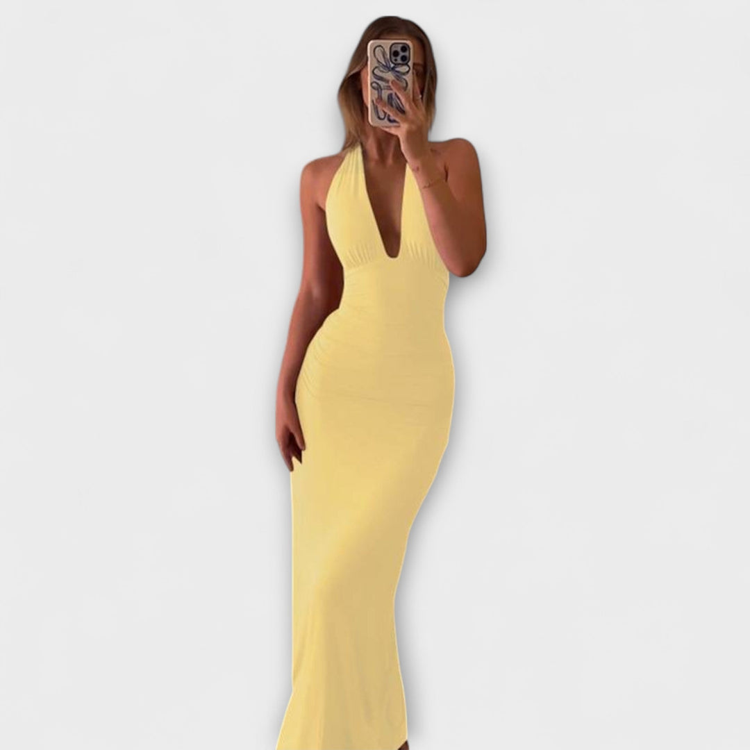 Halter-Neck Aquarell-Print Maxikleid in Pastell