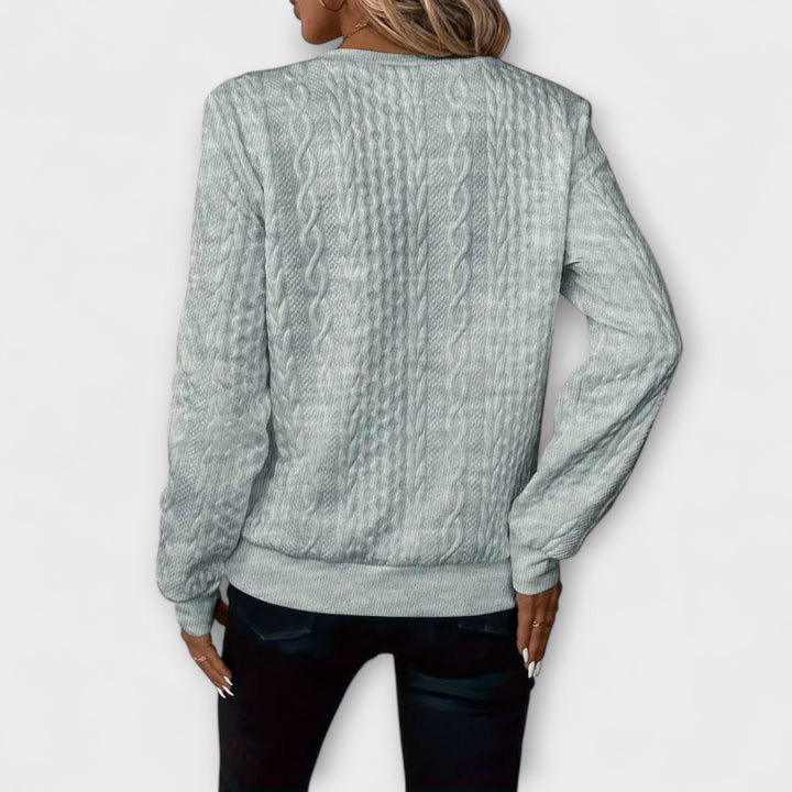 Joy - Weisser eleganter Strickpullover mit Zopfmuster