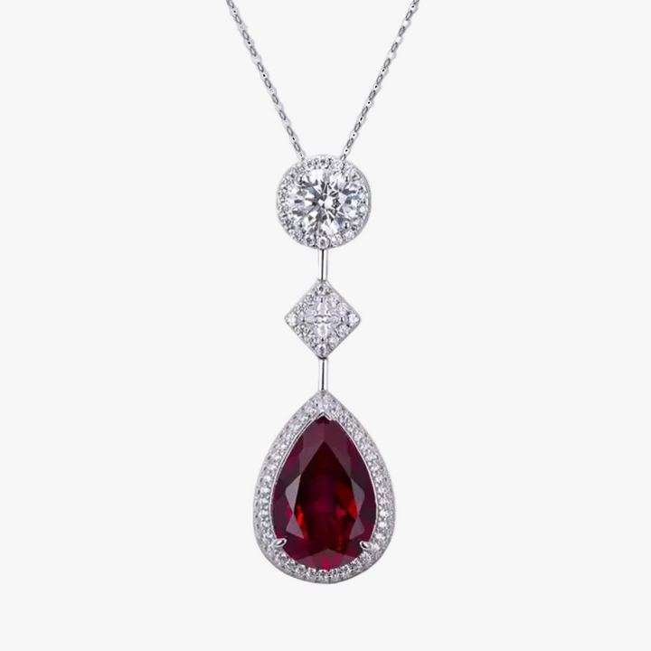 Silver Necklace Órla with Ruby Drop