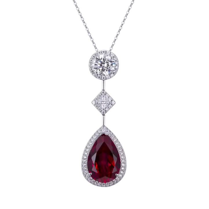 White Gold Necklace Bláthnaid with Ruby Teardrop