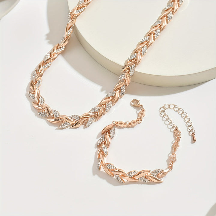 Rose Gold Necklace Set Saoirse with Laurel Leaves