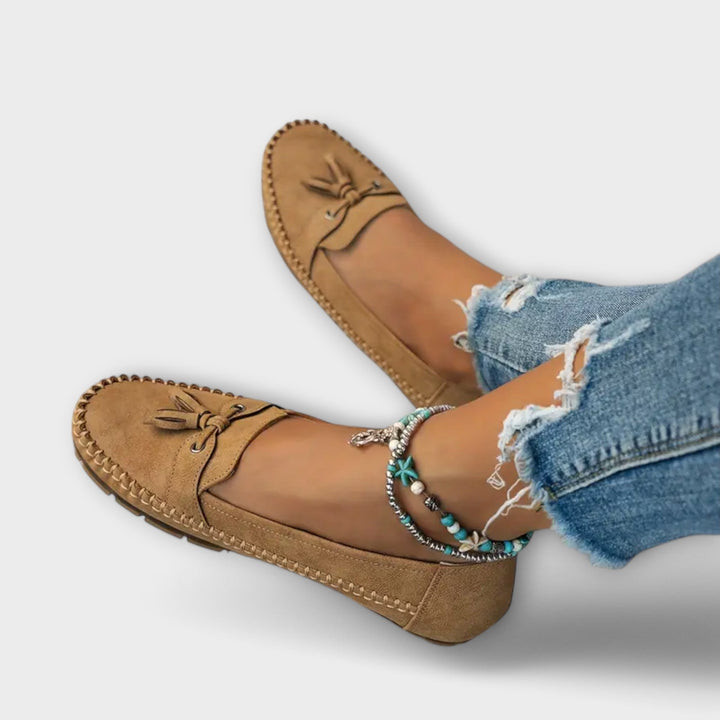 Lieselotte - Blaue Boots-Loafer mit Quasten