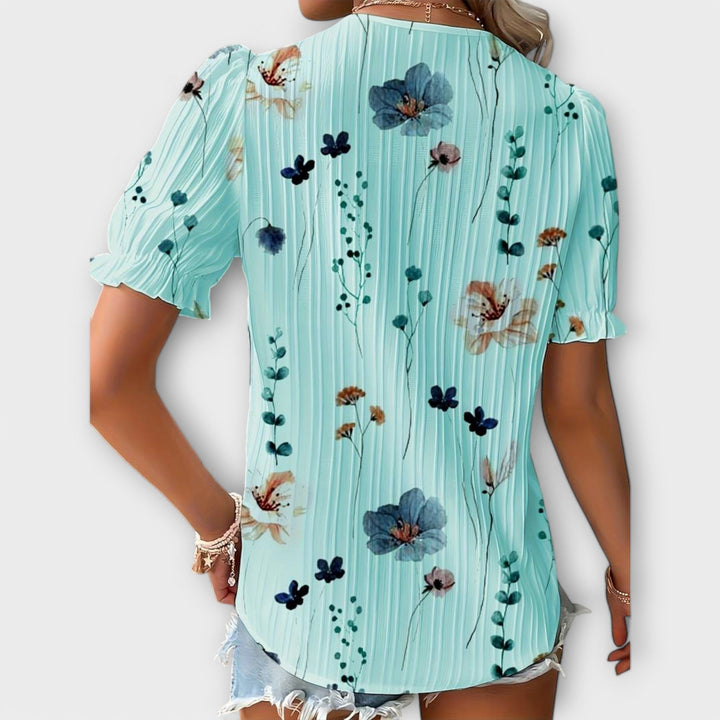 Emily - Rosa Bluse mit Blütenmuster und Spitze