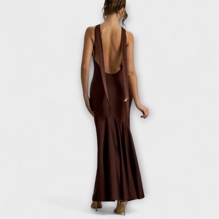 Lennon - Olivgrünes elegantes Satin-Maxikleid