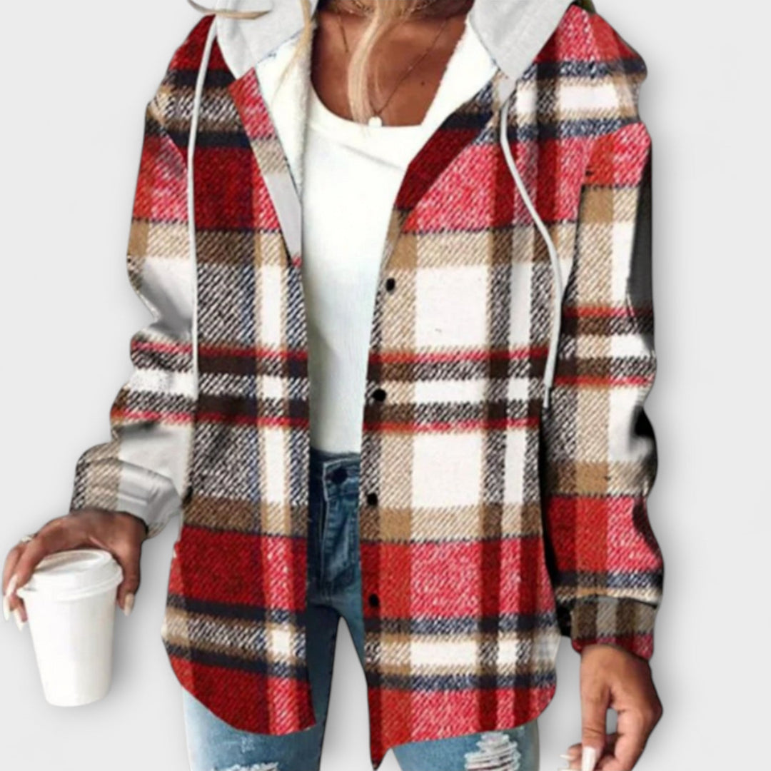 Zelina - Grün-weisser karierter Kapuzenpullover