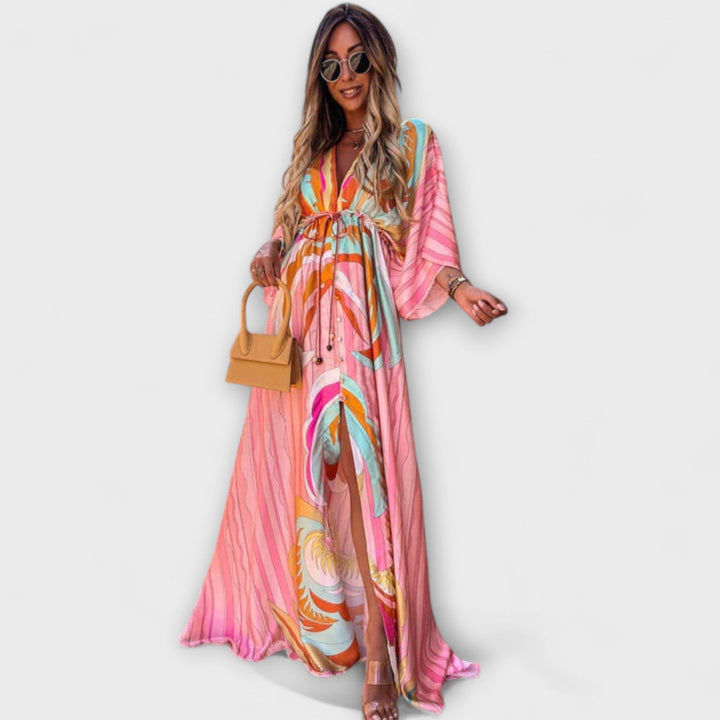 Isla - Buntes Maxikleid mit V-Ausschnitt