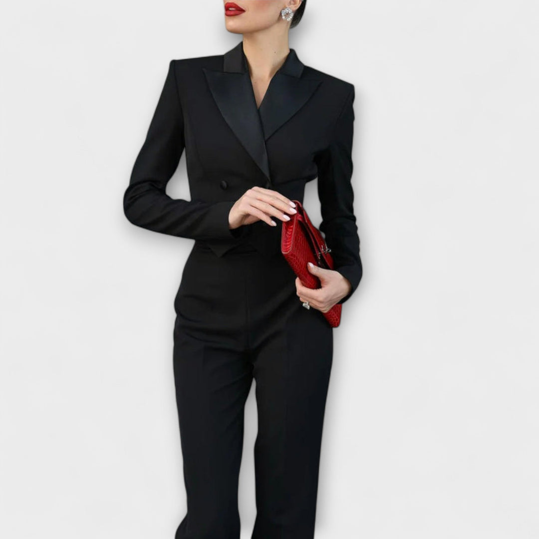 Noa - Schwarzes Blazer-Set mit Perlendetail