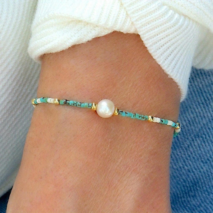 Gold Beaded Bracelet Muirne with Turquoise and Pearl