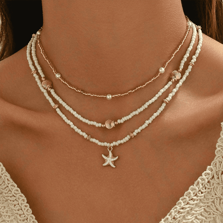 Pearl Beaded Necklace Fiadh with Starfish and Shell