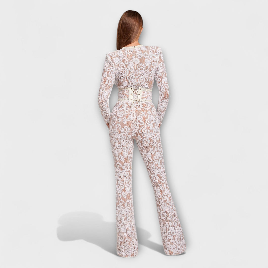 Theresia - Weisser Spitzen-Jumpsuit mit Korsett