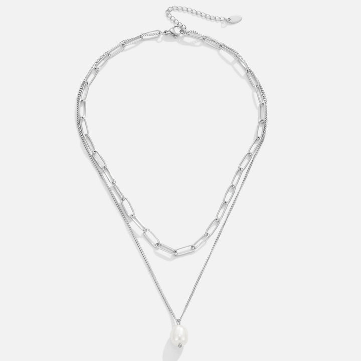 Silver Chain Necklace Íde with Pearl Drop