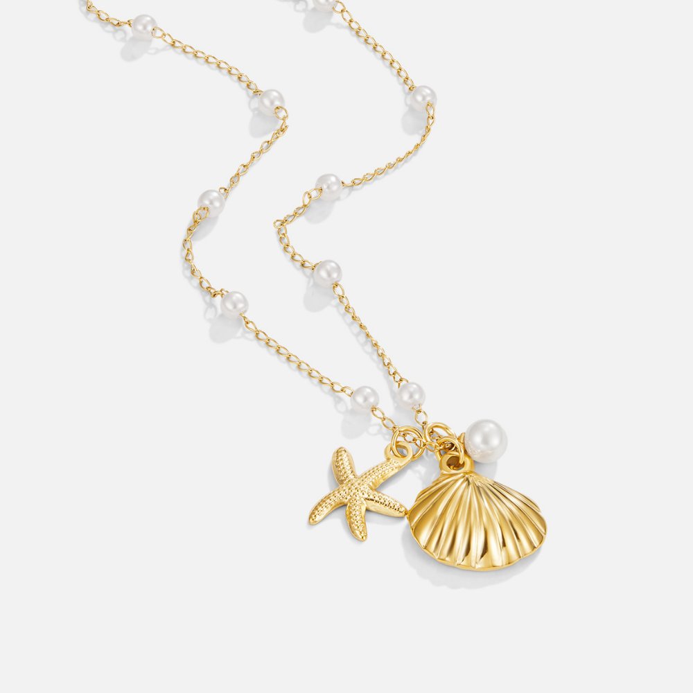 Gold Charm Necklace Dervla with Shell and Starfish
