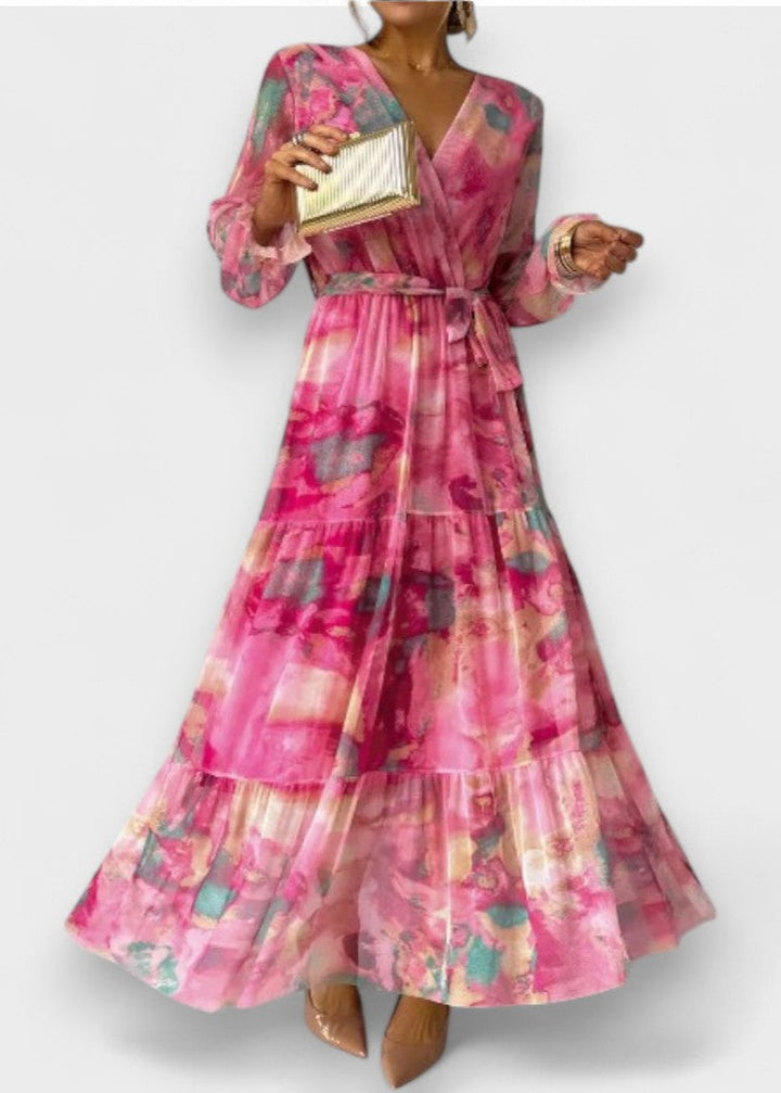 Luísa - Pinkes Wickelkleid mit Blütenmuster