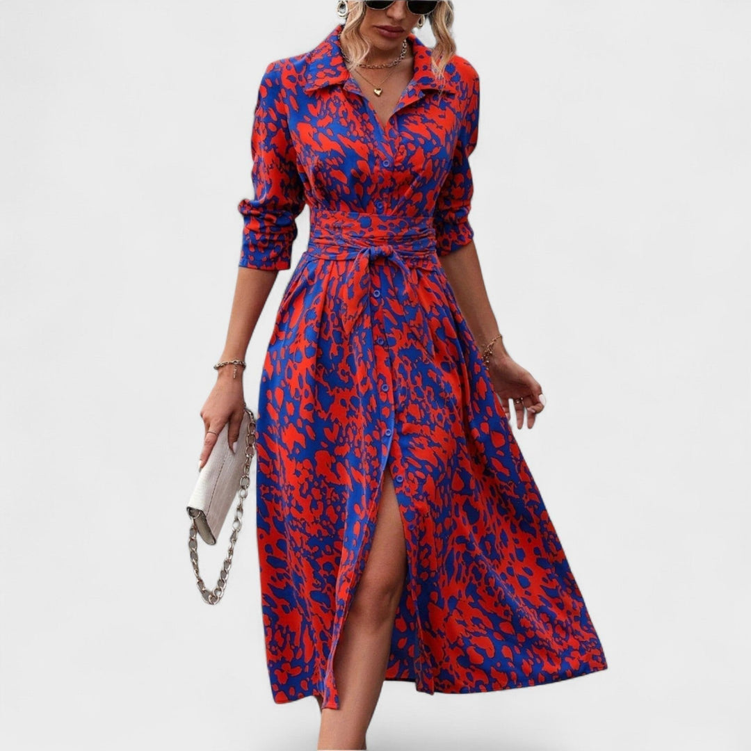Bianca - Rotes Kleid mit Animal-Print