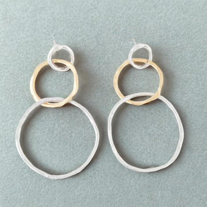 Gold & Silver Hoop Earrings with Hammered Circles