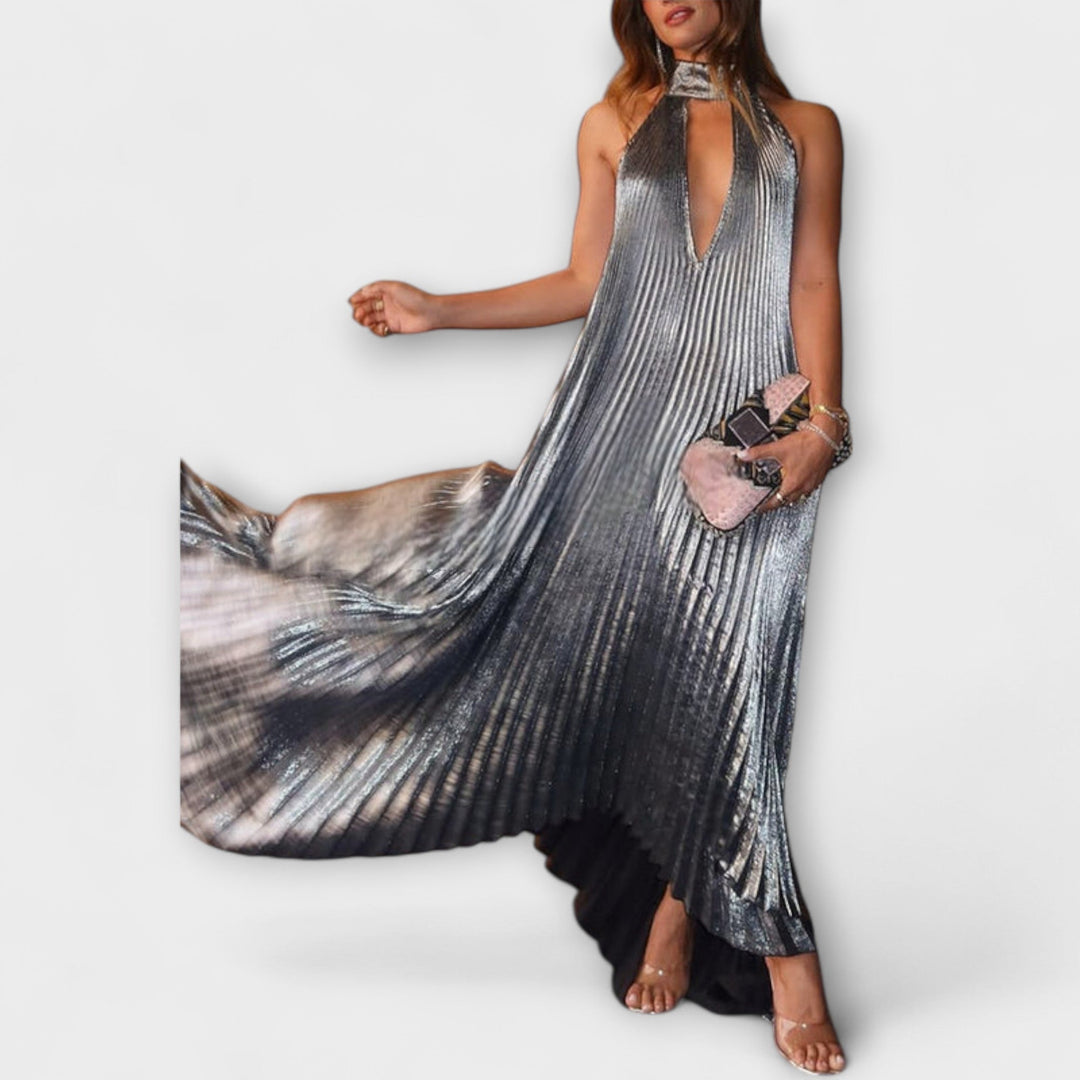 Calliope - Silbernes Metallic-Maxikleid