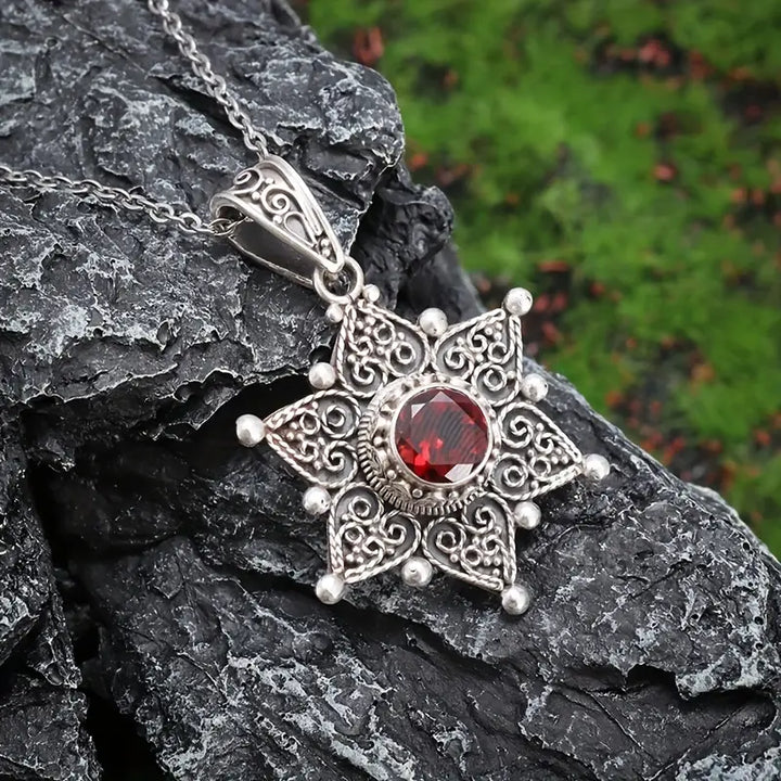 Silver Necklace Nuala with Ruby Star