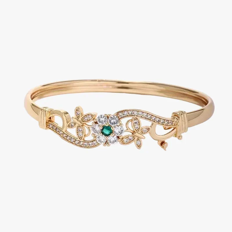 Gold Bangle Bracelet Gráinne with Emerald & Zirconia