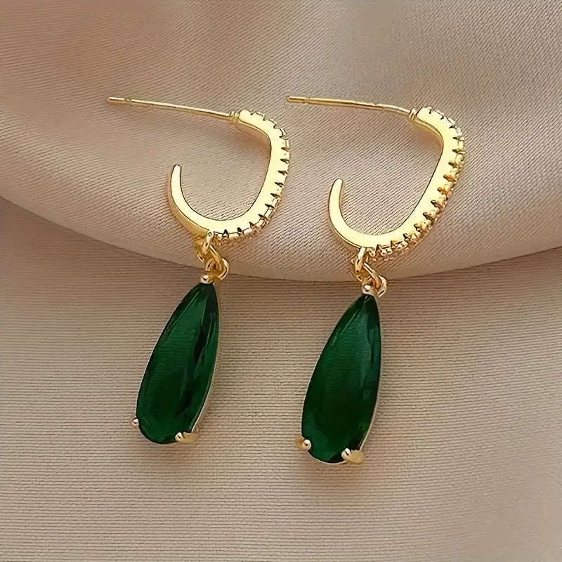 Gold Drop Earrings Áine with Emerald