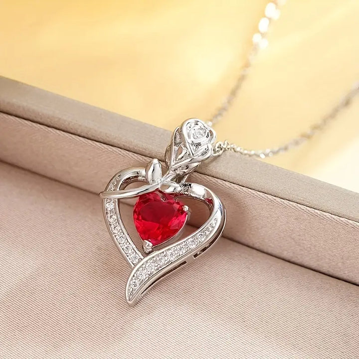 White Gold Necklace Deirdre with Ruby Heart